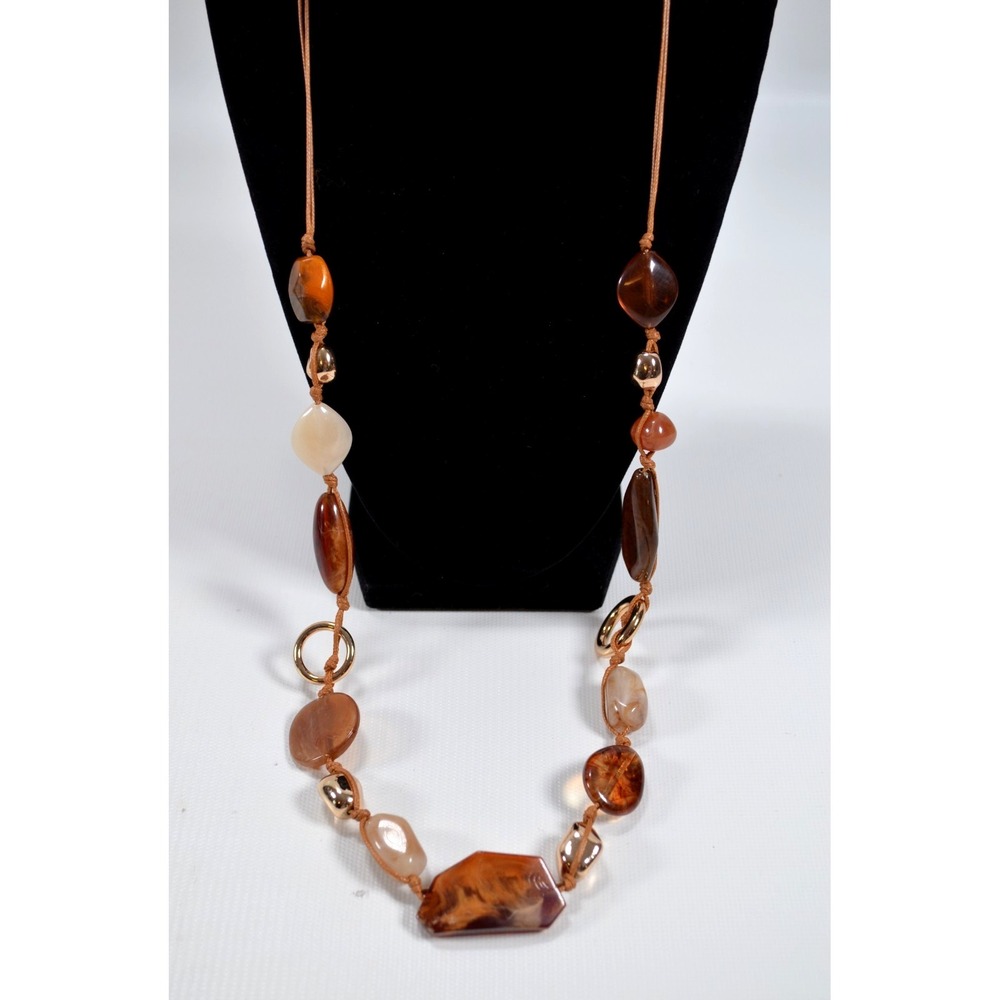 1946 Brand 2 Strand Brown & Multi Lucite / Arylic Beads Chunky Necklace 33"
